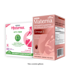 Materna Ômega 30 caps e Materna Fibras 60g com 50% OFF